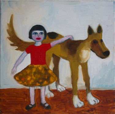 Painting titled "LUSE AND HER DOG SO…" by Ona Lodge, Original Artwork, Oil