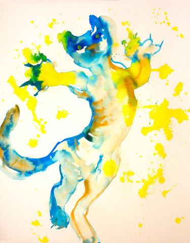 Peinture intitulée "CAT ROOSEVELT CATCH…" par Ona Lodge, Œuvre d'art originale, Aquarelle