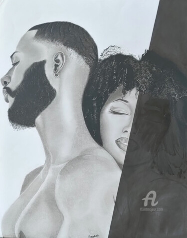 Dibujo titulada "Blacklove" por Oncekeni, Obra de arte original, Carbón