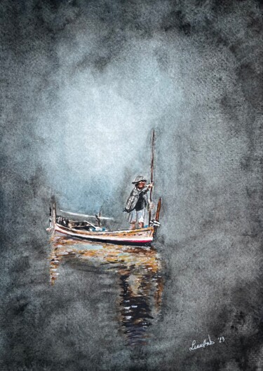 Painting titled "Fisherman" by Linx Arts, Original Artwork, Watercolor