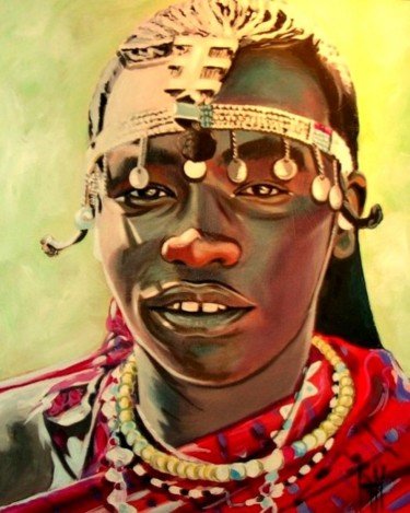 Peinture intitulée "Initiation Masaï N°2" par Joël Guérin, Œuvre d'art originale