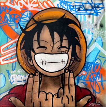 Painting titled "Street Luffy" by Onekize, Original Artwork, Acrylic