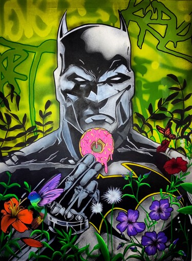 Картина под названием "Batman Kolibry" - Onekize, Подлинное произведение искусства, Акрил Установлен на Деревянная рама для…