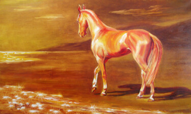 Painting titled "Golden Horse" by Alexey Seryy, Original Artwork, Oil
