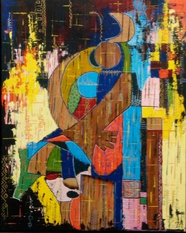 Painting titled "Embrases" by Oluseyi Soyege, Original Artwork, Fabric