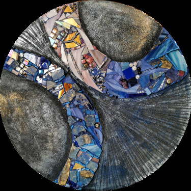 Painting titled "mosaic panel " Ther…" by Anastasia Lesyuk, Original Artwork, Mosaic Mounted on Wood Panel