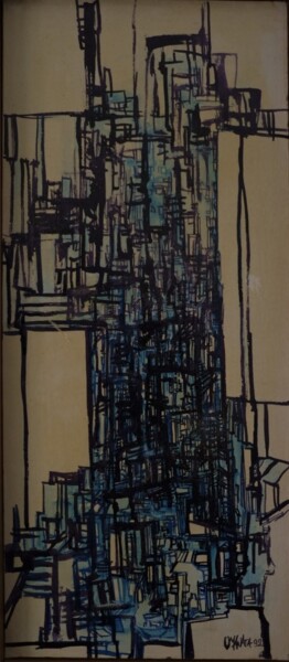 Painting titled "Cidade Azul" by Onofre Manata, Original Artwork, Oil