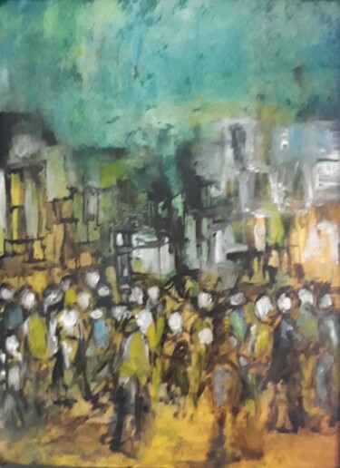 Painting titled "Multidão" by Onofre Manata, Original Artwork, Oil