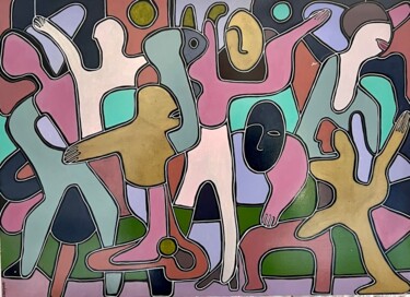 Painting titled "Full foule" by Onurb Napeihcs, Original Artwork, Acrylic Mounted on Wood Stretcher frame