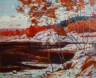 Painting titled "Ранний снег (Early…" by Sergei Moskalev, Original Artwork, Oil