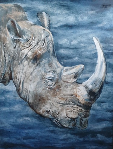 Картина под названием "Носорог" - Георгий Поляков, Подлинное произведение искусства, Масло Установлен на Деревянная рама для…