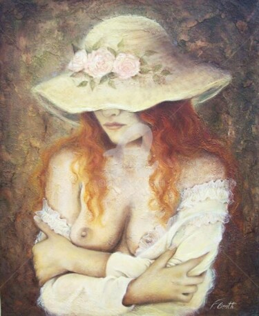 Peinture intitulée "Le chapeau aux roses" par Florence. Oosth, Œuvre d'art originale