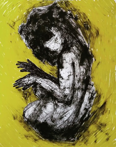 Painting titled "woman  in yellow" by Müge Olçum, Original Artwork, Acrylic