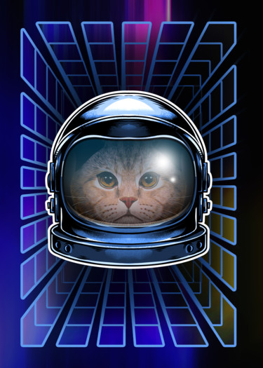 Arts numériques intitulée "Space Cat" par Opelmendoza, Œuvre d'art originale, Photo montage