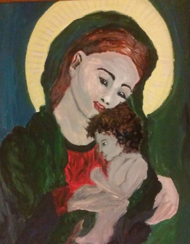 Peinture intitulée "Vierge à l'enfant" par Minnie House, Œuvre d'art originale, Gouache