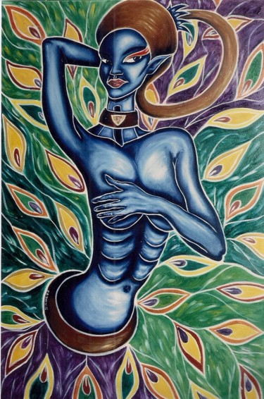 Malerei mit dem Titel "La Muse Bleue" von Ophélie Bonheme, Original-Kunstwerk, Öl