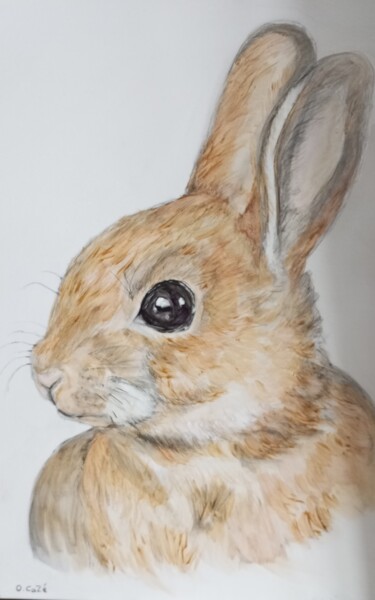 Painting titled "Lapin" by Ophelie Caze, Original Artwork, Acrylic Mounted on Wood Stretcher frame