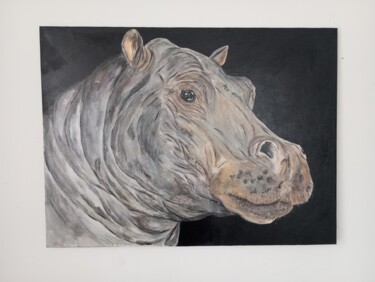 Картина под названием "Mon hippopotame" - Ophelie Caze, Подлинное произведение искусства, Акрил Установлен на Деревянная рам…