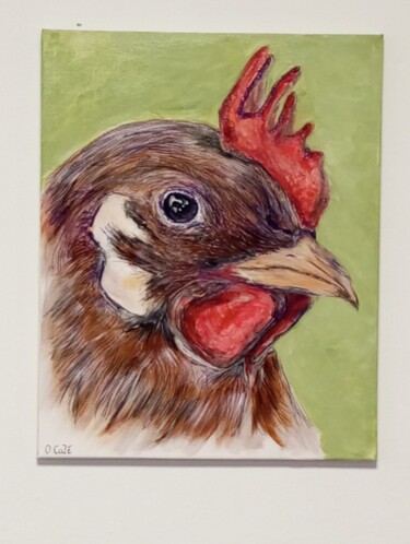 Painting titled "Poupoule" by Ophelie Caze, Original Artwork, Ballpoint pen Mounted on Wood Stretcher frame