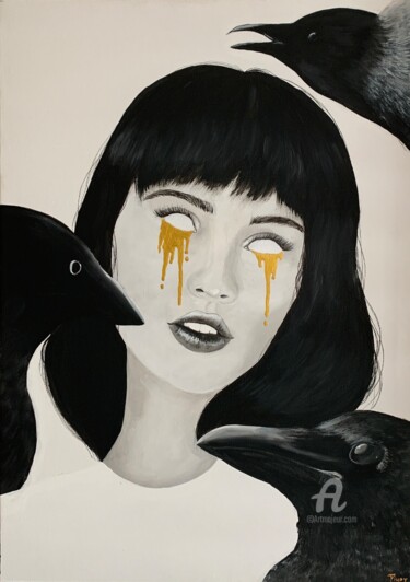 Картина под названием "Black birds." - Opinoy, Подлинное произведение искусства, Акрил