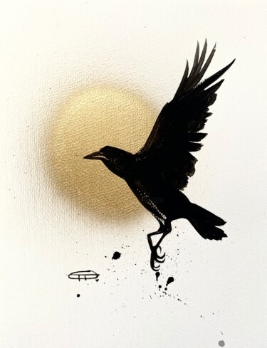 Peinture intitulée "Flight 1 (Raven)" par Oplyart Pavlova, Œuvre d'art originale, Acrylique