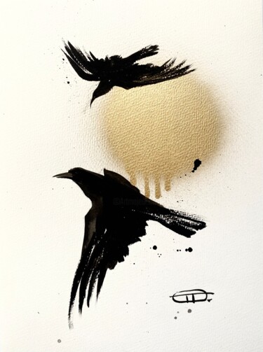Peinture intitulée "Flight 2 (Raven)" par Oplyart Pavlova, Œuvre d'art originale, Acrylique