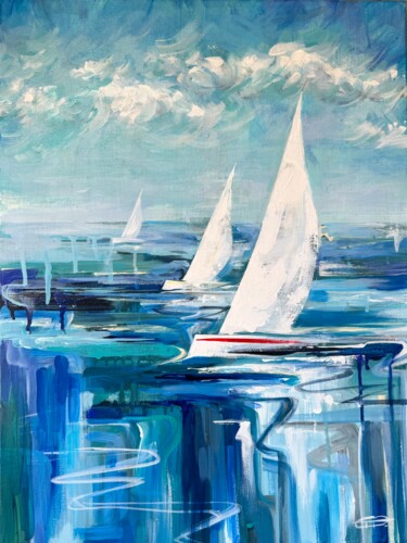 Painting titled "Wind and sails" by Oplyart Pavlova, Original Artwork, Acrylic
