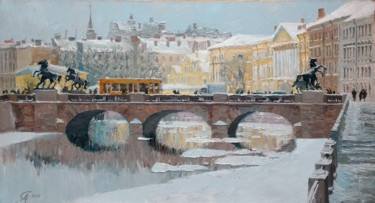 Картина под названием "Аничков мост зимой" - Алексей Степанков, Подлинное произведение искусства, Масло