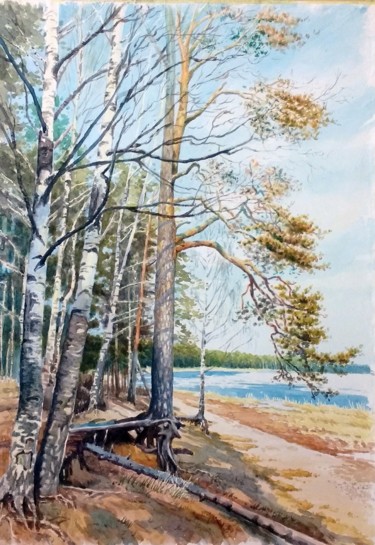 Painting titled "Берег Финского зали…" by Aleksei Stepankov, Original Artwork, Watercolor