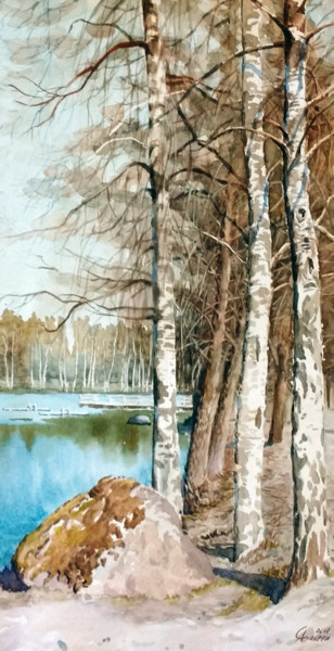 Painting titled "Большие деревья" by Aleksei Stepankov, Original Artwork, Watercolor