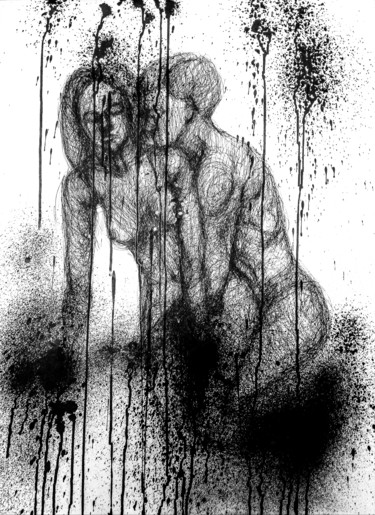 Рисунок под названием "In love 1/4" - Sasha Neschastnova, Подлинное произведение искусства, Гелевая ручка