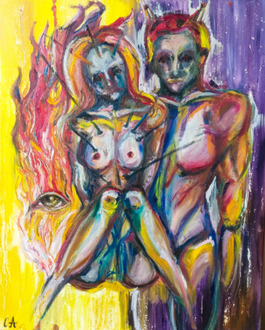 Картина под названием "Violence (THINKITOV…" - Sasha Neschastnova, Подлинное произведение искусства, Масло