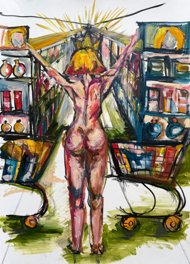 Malerei mit dem Titel "Supermarket queen" von Sasha Neschastnova, Original-Kunstwerk, Öl