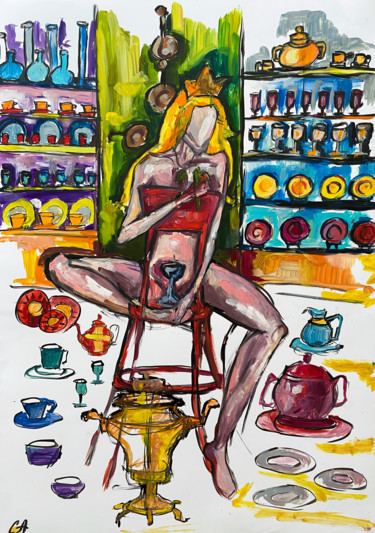Malerei mit dem Titel "holiday tableware" von Sasha Neschastnova, Original-Kunstwerk, Öl