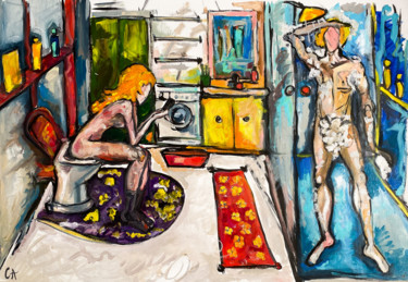 Peinture intitulée "Shared bathroom" par Sasha Neschastnova, Œuvre d'art originale, Huile