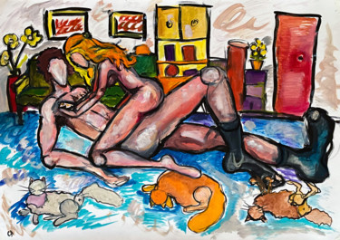 Painting titled "SEX ONLINE" by Sasha Neschastnova, Original Artwork, Oil