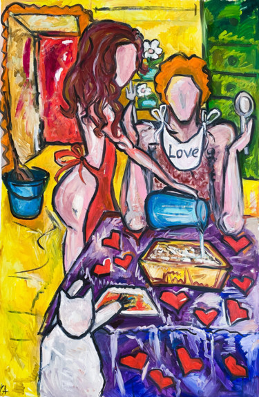 Painting titled "Household woman" by Sasha Neschastnova, Original Artwork, Oil