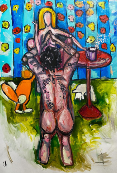 Painting titled "Morning coffee" by Sasha Neschastnova, Original Artwork, Oil