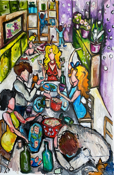 Peinture intitulée "Best Friends Meeting" par Sasha Neschastnova, Œuvre d'art originale, Huile