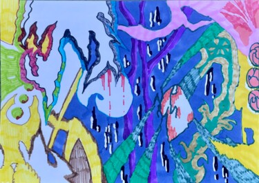 Disegno intitolato "Pluie" da Opur, Opera d'arte originale, Pennarello