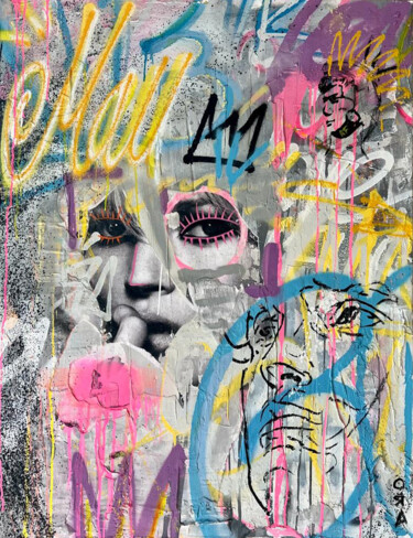 Painting titled "Mau" by Ora, Original Artwork, Spray paint Mounted on Wood Stretcher frame