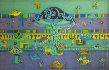 Painting titled "Mushrooms and Snails" by Tereza Ordyan, Original Artwork, Acrylic