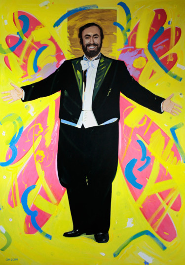 Malerei mit dem Titel "Luciano Pavarotti" von Orest Hrytsak, Original-Kunstwerk, Acryl Auf Keilrahmen aus Holz montiert
