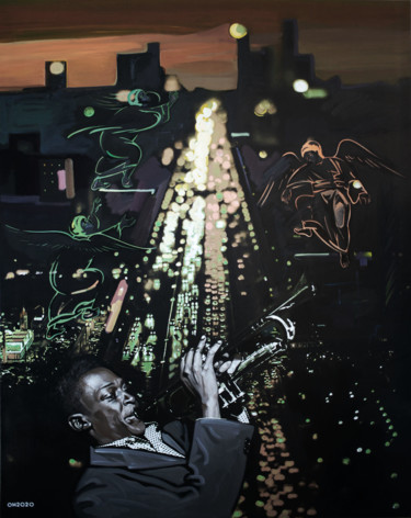 Картина под названием "MILES DAVIS" - Orest Hrytsak, Подлинное произведение искусства, Акрил Установлен на Деревянная рама д…