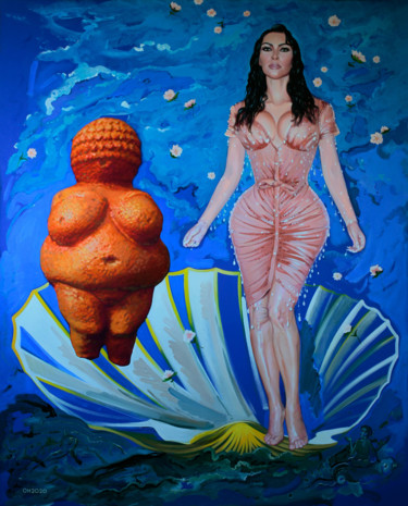 「Kim Kardashian et V…」というタイトルの絵画 Orest Hrytsakによって, オリジナルのアートワーク, アクリル ウッドストレッチャーフレームにマウント