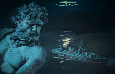 Painting titled "Neptune et Moscou" by Orest Hrytsak, Original Artwork, Oil Mounted on Wood Stretcher frame