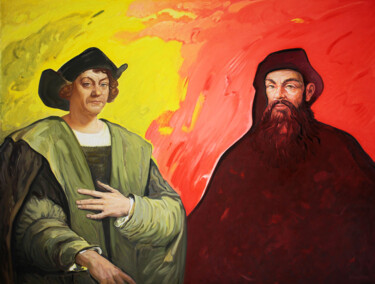 Pintura titulada "Colomb et Magellan" por Orest Hrytsak, Obra de arte original, Oleo Montado en Bastidor de camilla de madera