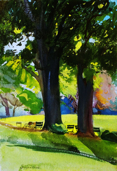 Painting titled "Matiné, Jardin du L…" by Orest Hrytsak, Original Artwork, Pigments