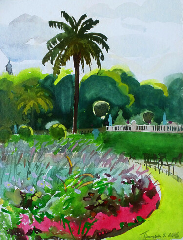 Peinture intitulée "Palmier, Jardin du…" par Orest Hrytsak, Œuvre d'art originale, Aquarelle
