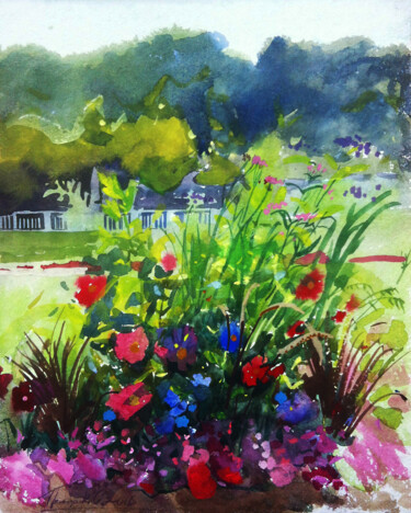 Painting titled "Fleurs, Jardin Luxe…" by Orest Hrytsak, Original Artwork, Watercolor